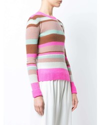 rosa horizontal gestreifter Pullover mit einem Rundhalsausschnitt von Sies Marjan