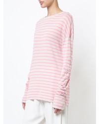 rosa horizontal gestreifter Pullover mit einem Rundhalsausschnitt von Barrie