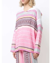 rosa horizontal gestreifter Pullover mit einer Kapuze von Lemlem