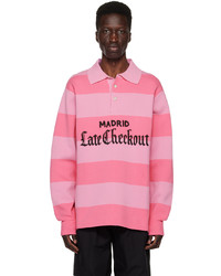 rosa horizontal gestreiftes Polohemd von Late Checkout