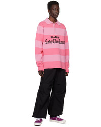 rosa horizontal gestreiftes Polohemd von Late Checkout