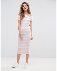 rosa horizontal gestreiftes schulterfreies Kleid von Only