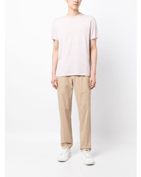 rosa horizontal gestreiftes T-Shirt mit einem Rundhalsausschnitt von Sunspel