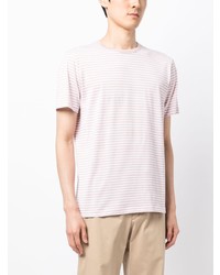 rosa horizontal gestreiftes T-Shirt mit einem Rundhalsausschnitt von Sunspel