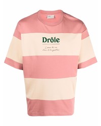 rosa horizontal gestreiftes T-Shirt mit einem Rundhalsausschnitt von Drôle De Monsieur