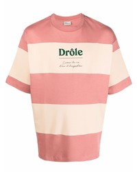 rosa horizontal gestreiftes T-Shirt mit einem Rundhalsausschnitt von Drôle De Monsieur