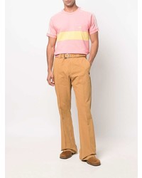 rosa horizontal gestreiftes T-Shirt mit einem Rundhalsausschnitt von adidas