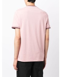 rosa horizontal gestreiftes T-Shirt mit einem Rundhalsausschnitt von Fred Perry