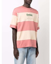 rosa horizontal gestreiftes T-Shirt mit einem Rundhalsausschnitt von Drôle De Monsieur