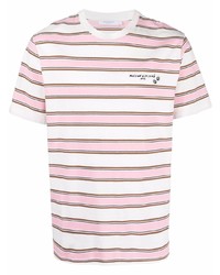 rosa horizontal gestreiftes T-Shirt mit einem Rundhalsausschnitt von MAISON KITSUNÉ