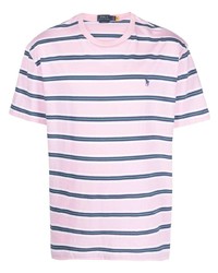 rosa horizontal gestreiftes T-Shirt mit einem Rundhalsausschnitt von Polo Ralph Lauren