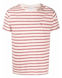 rosa horizontal gestreiftes T-Shirt mit einem Rundhalsausschnitt von Saint Laurent
