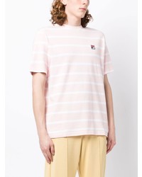 rosa horizontal gestreiftes T-Shirt mit einem Rundhalsausschnitt von Fila