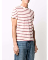 rosa horizontal gestreiftes T-Shirt mit einem Rundhalsausschnitt von Saint Laurent