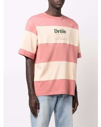 rosa horizontal gestreiftes T-Shirt mit einem Rundhalsausschnitt von Drôle De Monsieur