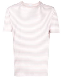 rosa horizontal gestreiftes T-Shirt mit einem Rundhalsausschnitt von Sunspel