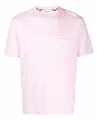 rosa horizontal gestreiftes T-Shirt mit einem Rundhalsausschnitt von Thom Browne