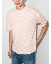 rosa horizontal gestreiftes T-Shirt mit einem Rundhalsausschnitt von YMC