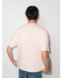 rosa horizontal gestreiftes T-Shirt mit einem Rundhalsausschnitt von YMC