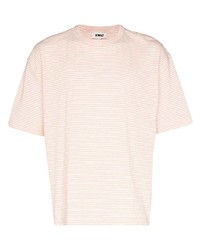 rosa horizontal gestreiftes T-Shirt mit einem Rundhalsausschnitt von YMC