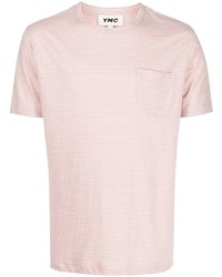 rosa horizontal gestreiftes T-Shirt mit einem Rundhalsausschnitt von YMC