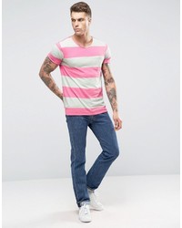 rosa horizontal gestreiftes T-shirt von Scotch & Soda