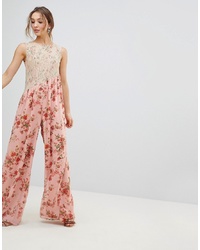 rosa Jumpsuit aus Spitze mit Blumenmuster