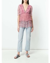 rosa Kurzarmbluse mit Paisley-Muster von Twin-Set