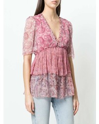 rosa Kurzarmbluse mit Paisley-Muster von Twin-Set