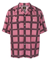 rosa Kurzarmhemd mit Schottenmuster von Needles