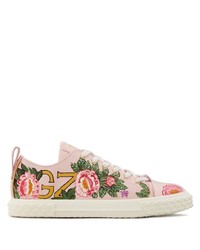 rosa Leder niedrige Sneakers mit Blumenmuster