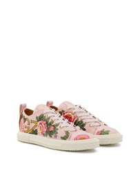 rosa Leder niedrige Sneakers mit Blumenmuster von Giuseppe Zanotti