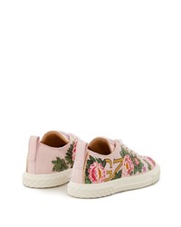 rosa Leder niedrige Sneakers mit Blumenmuster von Giuseppe Zanotti