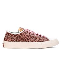rosa Leder niedrige Sneakers mit Leopardenmuster