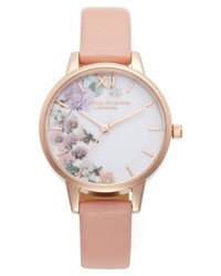 rosa Leder Uhr mit Blumenmuster