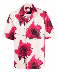 rosa Leinen Kurzarmhemd mit Blumenmuster von Paul Smith