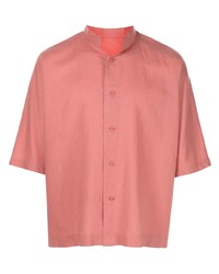 rosa Leinen Kurzarmhemd von Homme Plissé Issey Miyake