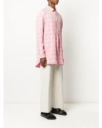 rosa Leinen Langarmhemd mit Karomuster von JW Anderson