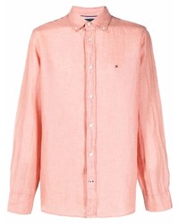 rosa Leinen Langarmhemd von Tommy Hilfiger