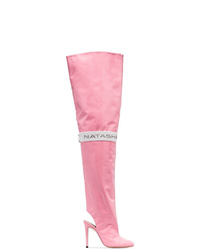 rosa Overknee Stiefel aus Leder mit Ausschnitten