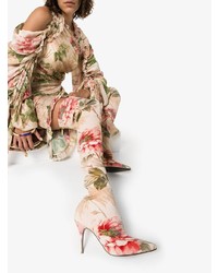 rosa Overknee Stiefel aus Leder mit Blumenmuster von Zimmermann
