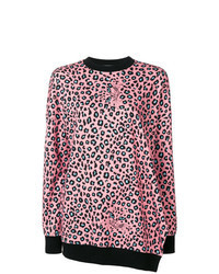 rosa Pullover mit einem Rundhalsausschnitt mit Leopardenmuster