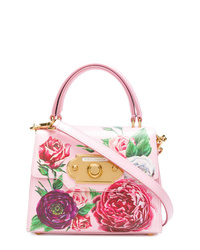 rosa Satchel-Tasche aus Leder mit Blumenmuster