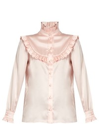 rosa Satin Bluse mit Rüschen