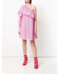 rosa schulterfreies Kleid mit Lochstickerei von MSGM
