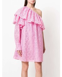 rosa schulterfreies Kleid mit Lochstickerei von MSGM