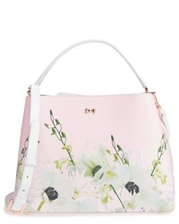 rosa Shopper Tasche aus Leder mit Blumenmuster