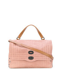 rosa Shopper Tasche aus Leder mit Hahnentritt-Muster