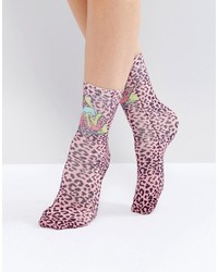 rosa Socken mit Leopardenmuster