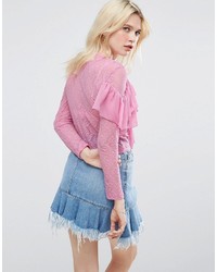 rosa Spitze Bluse mit Rüschen von Asos